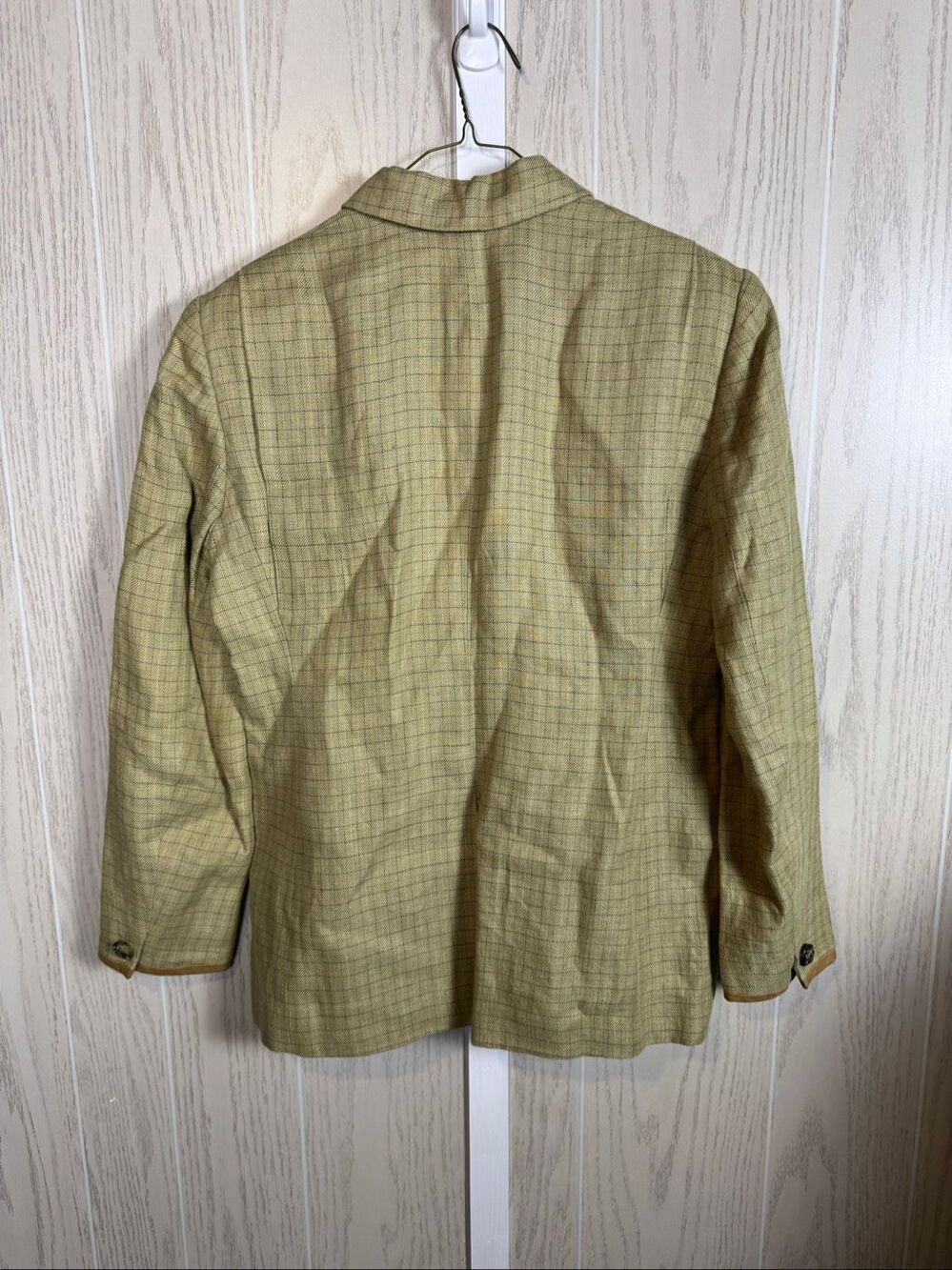 Vintage Ralph Lauren Women’s Blazer 100% Linen Size 8 Petite Tan Beige Plaid - Picture 3 of 8